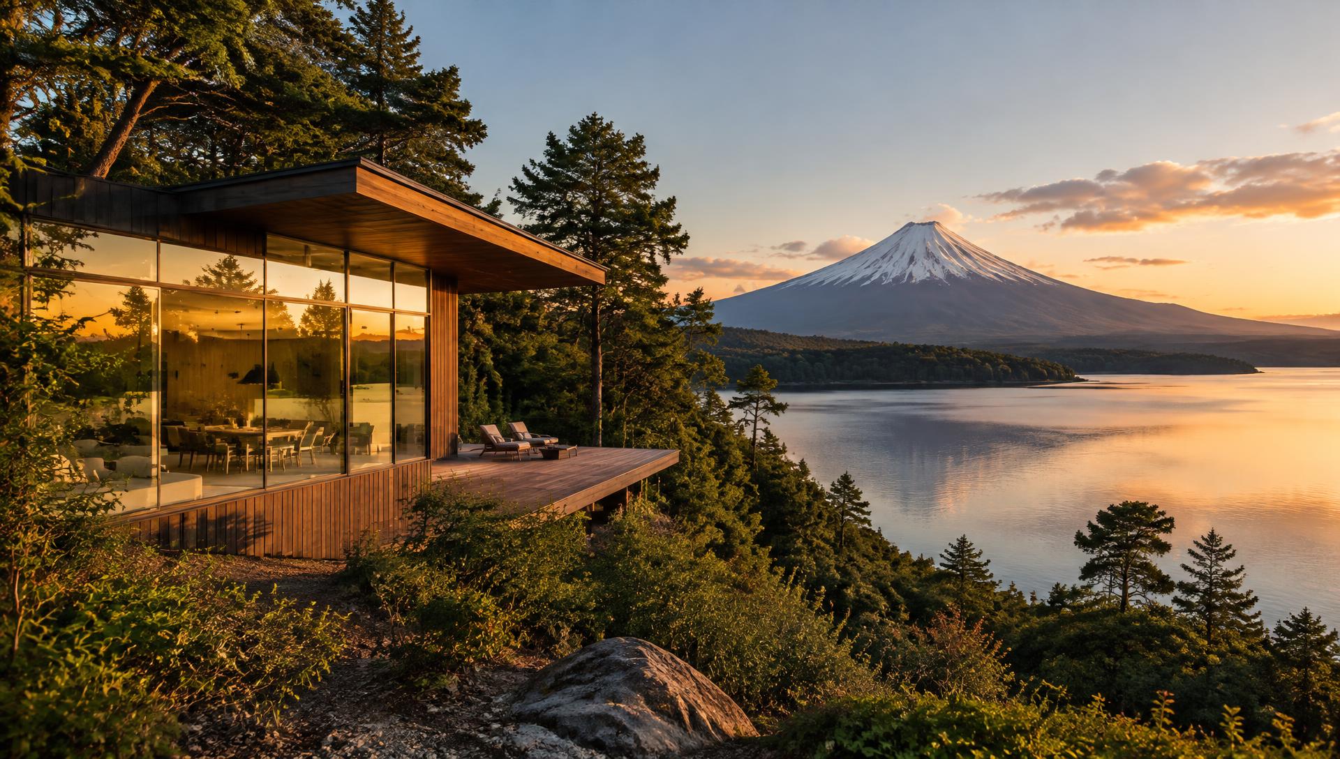 Casa de madera moderna junto a un lago en el sur de Chile
